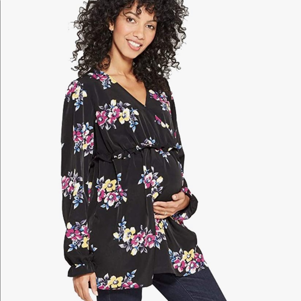 Isabel Maternity Black Floral Long Sleeve Blouse
